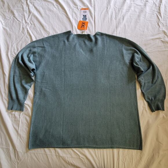 Ella Moss Sweater Size XXL Ribbed Drop Shoulder V-Neck Blue Aqua Teal NEW - Picture 8 of 12